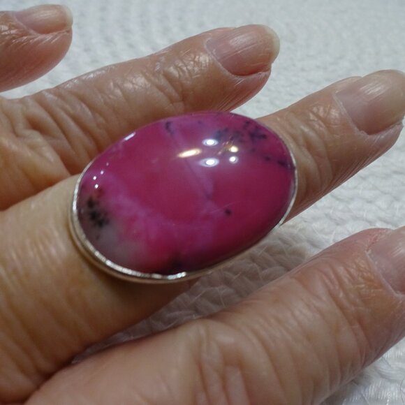 Gorgeous PINK DENDRITE OPAL Handmade Sterling 925 Size 9.25 #807C - Picture 1 of 3